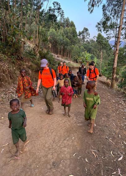 Walking to B2P site with local children